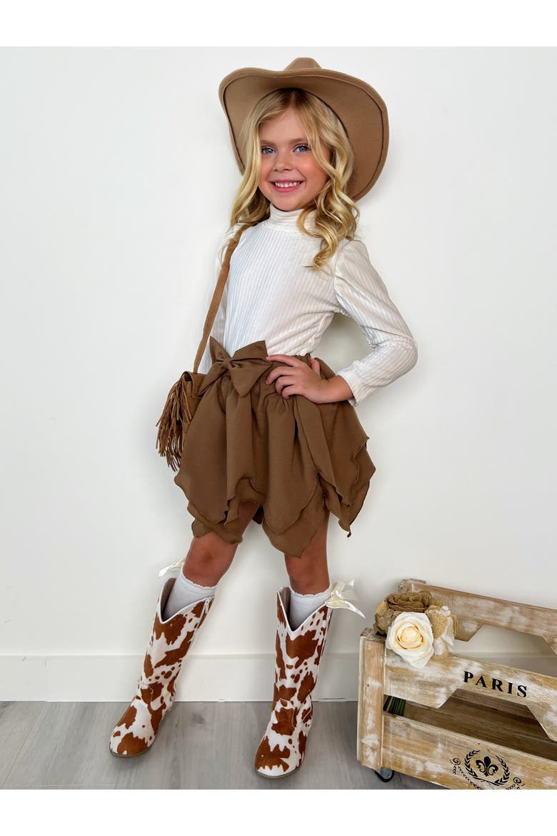 Ribbed Long Sleeve Top and Hankerchief Skirt Set, Alternate, color, Brown