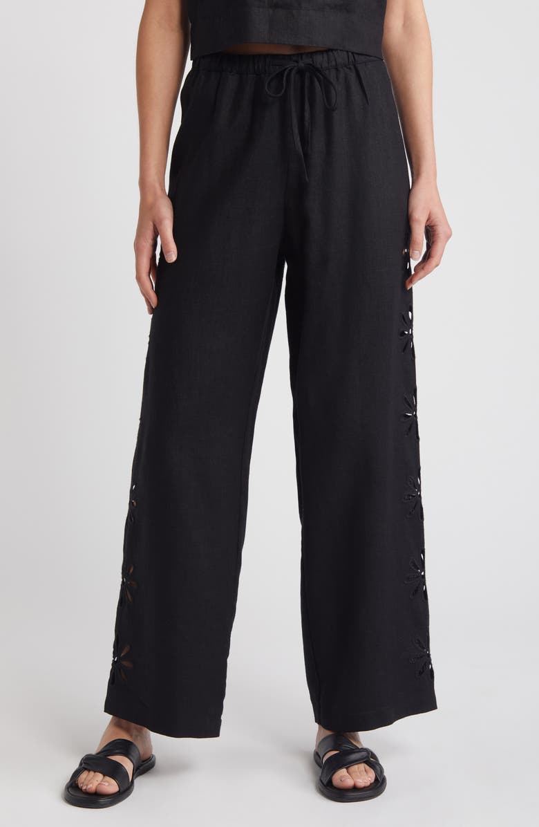 Rails Emmie Linen Drawstring Pants, Main, color, Black Eyelet