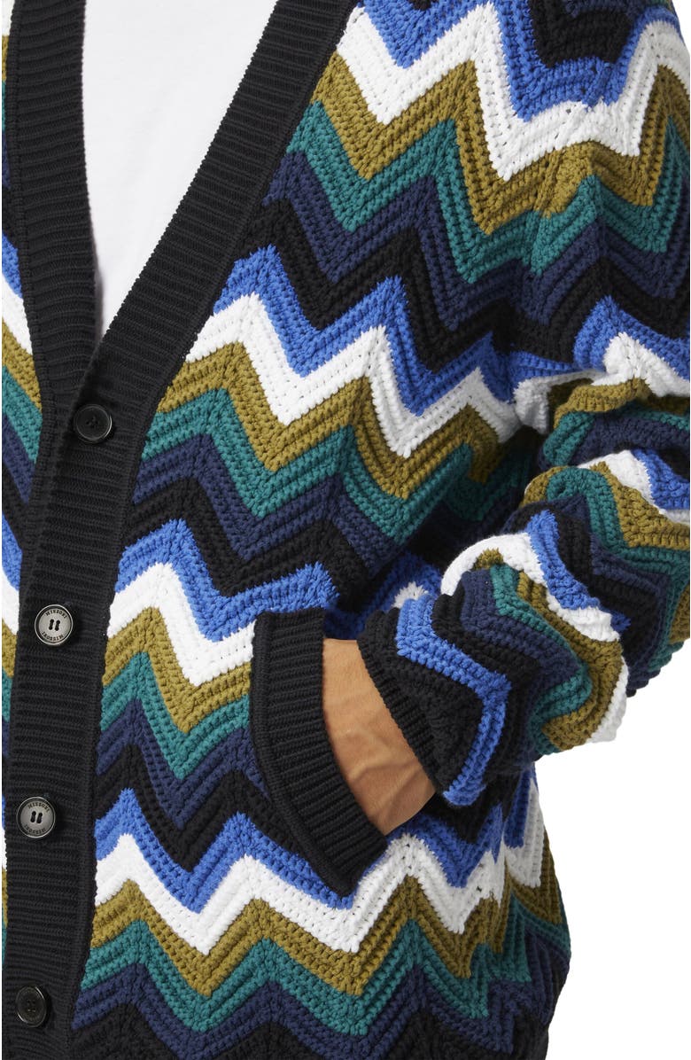 Missoni Chevron Knit Cardigan With Pockets And Contrasting Piping, Alternate, color, Blue