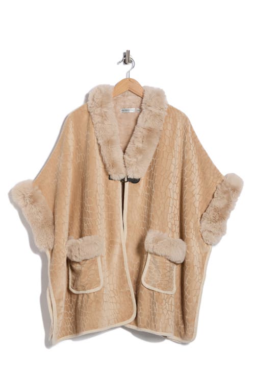 Patrizia Luca Front Pocket Faux Fur Trim Cape In Neutral
