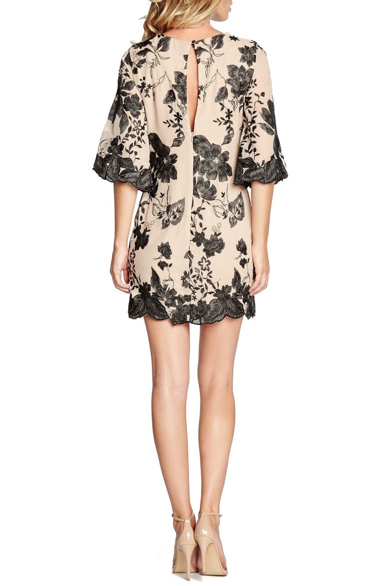 'Paige' Metallic Embroidered Chiffon Shift Dress, Alternate, color, BLACK/ SAND
