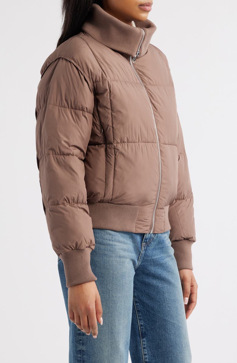 Bernardo Knit Collar Crop Puffer Jacket, Alternate, color, Pine Bark