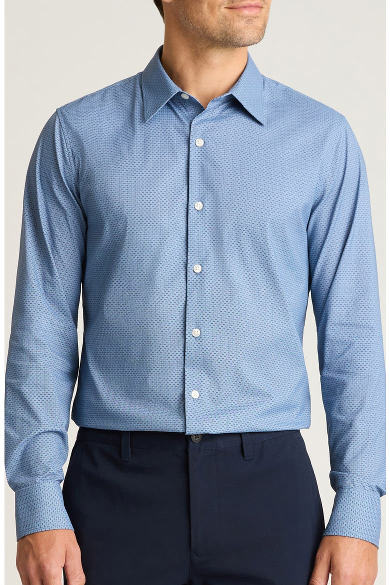 Tech Slim Fit Geo Print Performance Button-Up Shirt, Main, color, GREVILLE TEXTURE