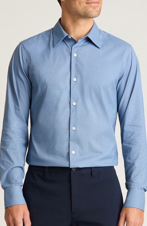 Tech Slim Fit Geo Print Performance Button-Up Shirt