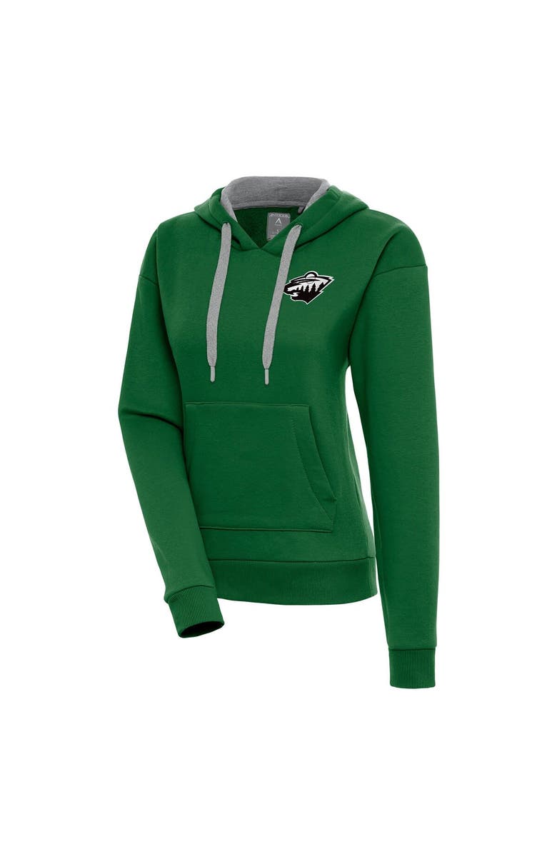 ANTIGUA Women's Antigua  Green Minnesota Wild Metallic Logo Victory Pullover Hoodie, Main, color, Hunter Green