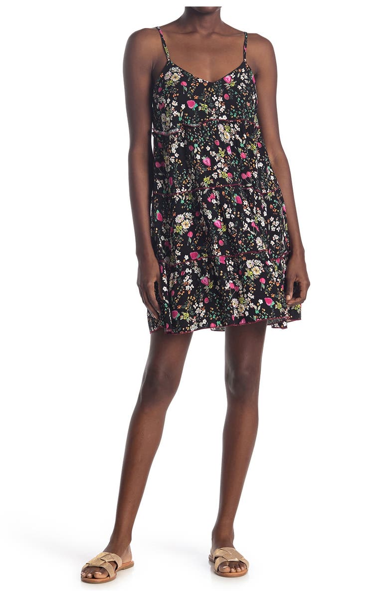 Love, Fire Floral Tiered Babydoll Mini Dress, Main, color, 