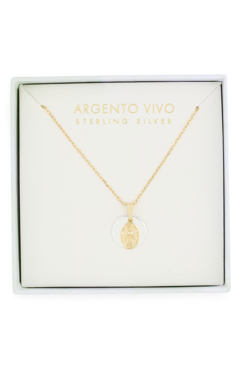 Argento Vivo Sterling Silver Two Tone Religious Pendant Necklace, Main, color, Gold/ Silver