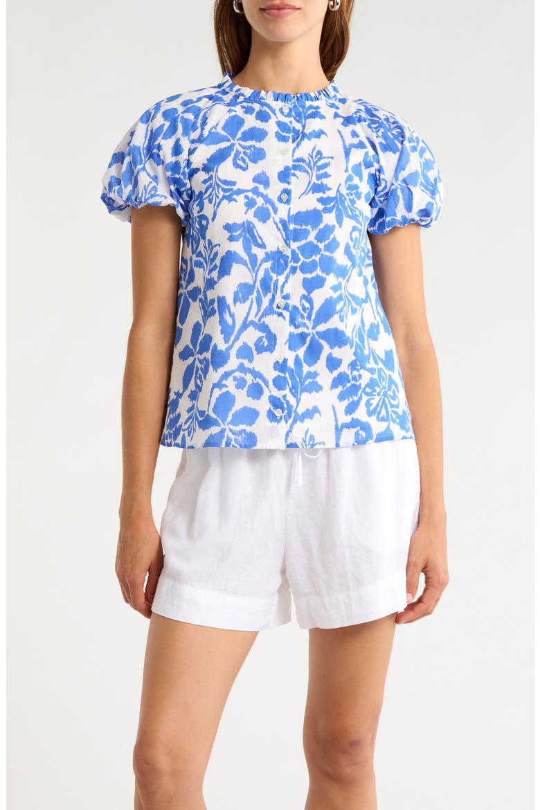 Shia Floral Avy Puff Sleeve Button-Up Shirt, Main, color, WHTE BLUE