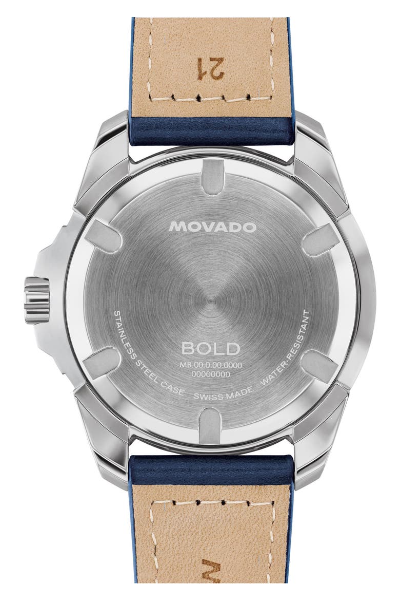 Bold Verso S Leather Strap Watch, 42mm, Alternate, color, BLUE