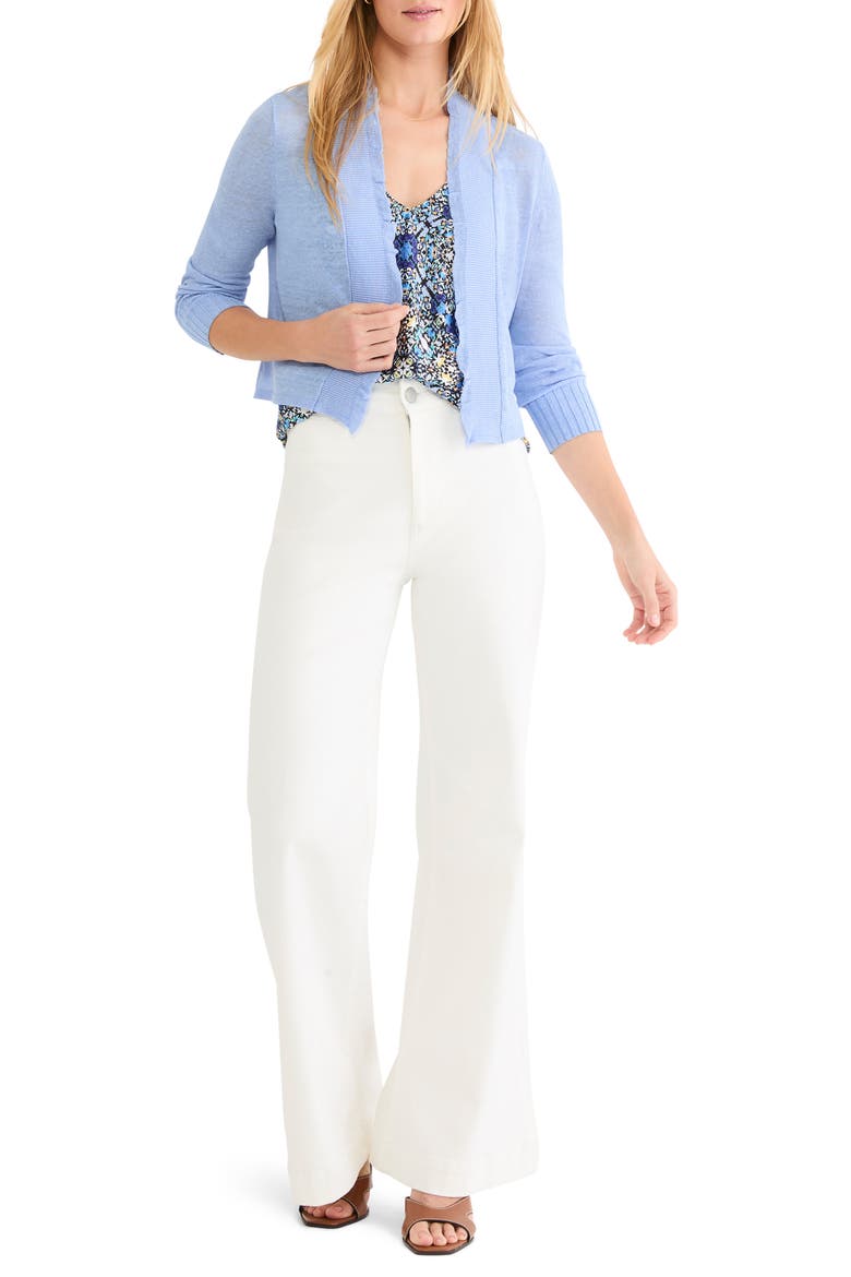 Ruffle Featherweight Linen Blend Cardigan, Alternate, color, FRENCH BLUE
