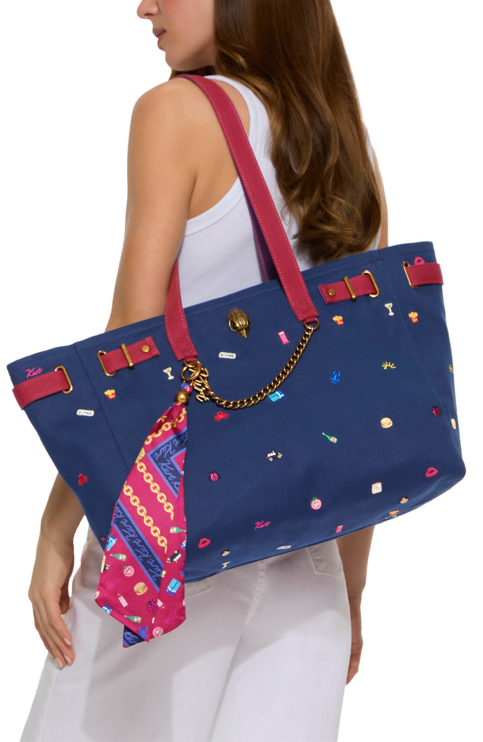Sloane Embroidered Canvas Shopper Bag, Alternate, color, DARK BLUE