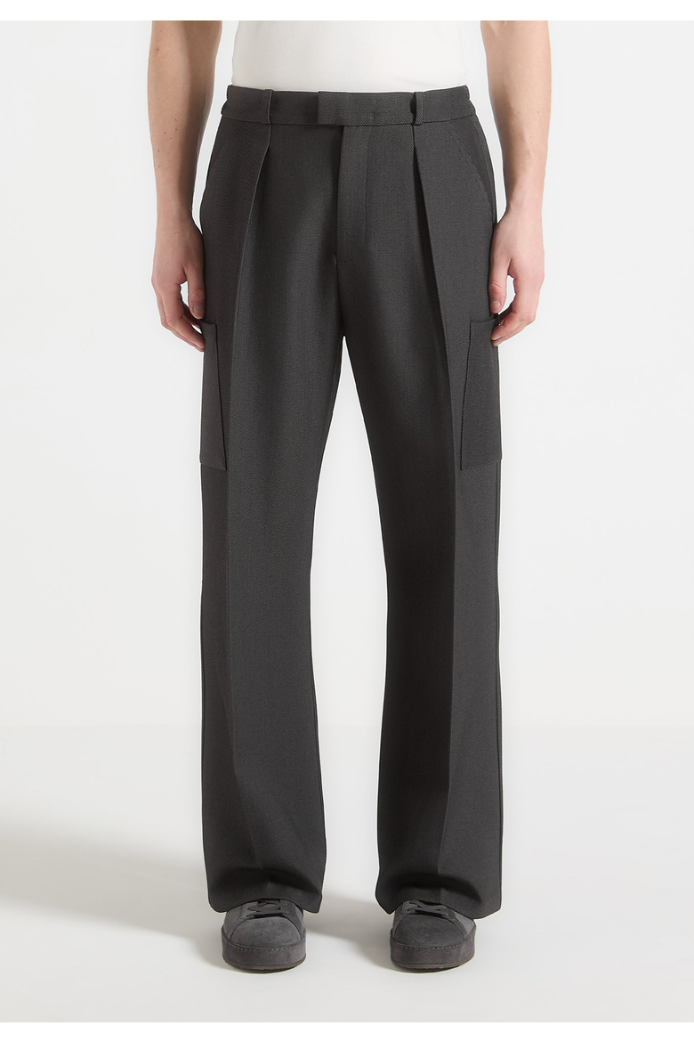 Luca Wide Leg Trousers With Pleat Pocket Detail, Alternate, color, Grey