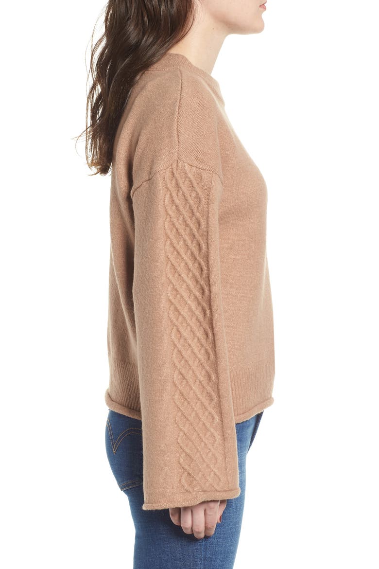 Lattice Sleeve Sweater, Alternate, color, NATURAL/ WHITE