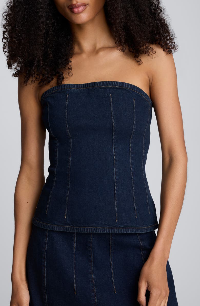 Kenneth Cole Strapless Denim Bustier Top, Main, color, 