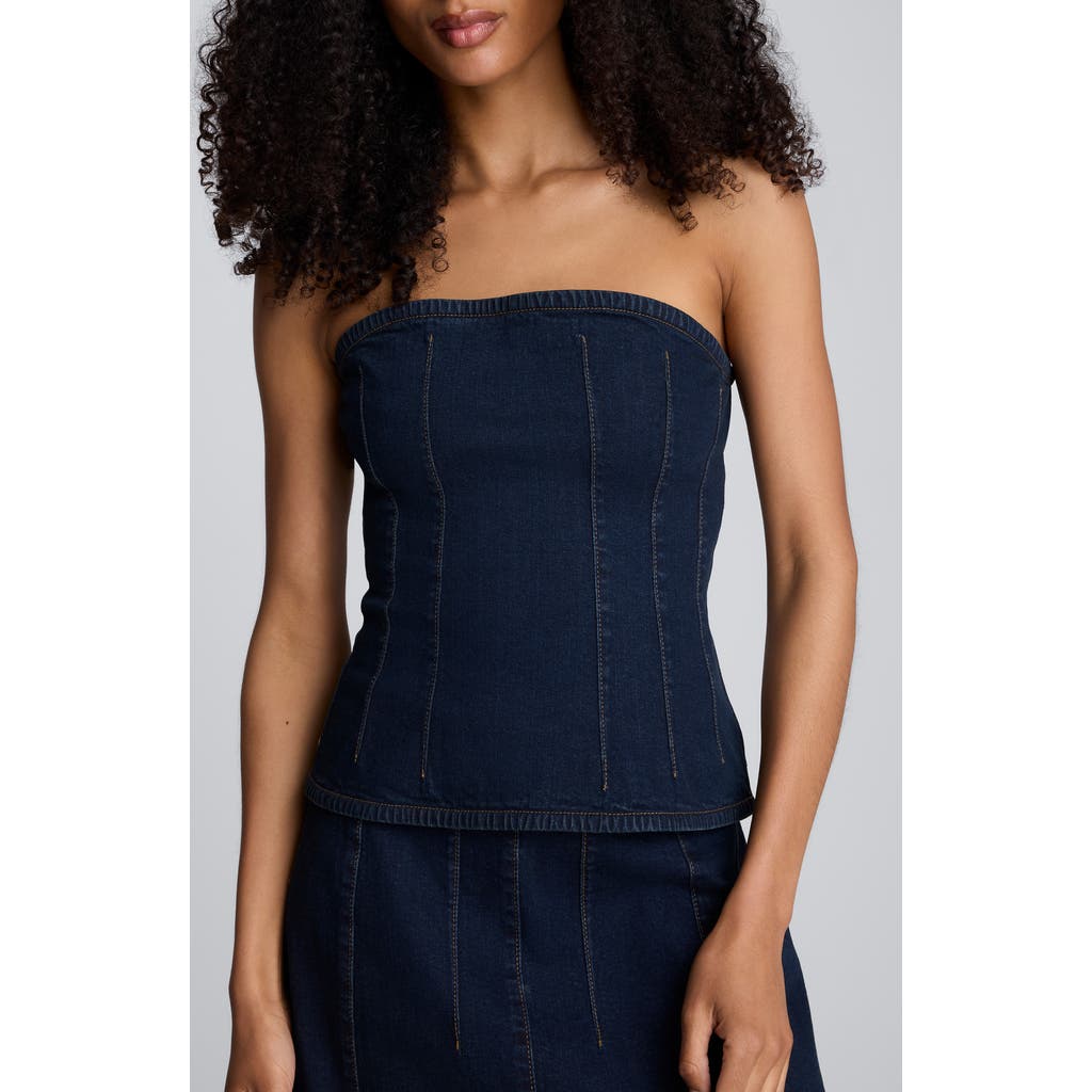 Kenneth Cole Denim Bustier Top With Smocking In Blue