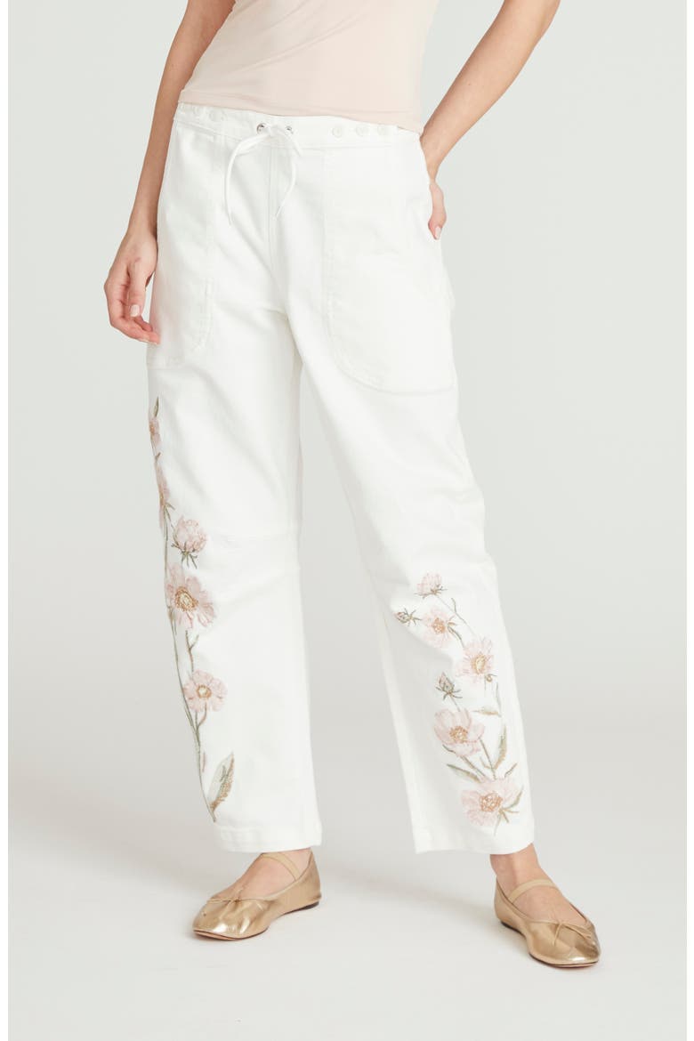 Twyla Embroidered Drawstring Waist Wide Leg Jeans, Main, color, WHITE