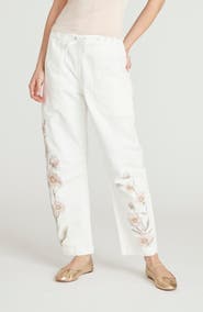 Driftwood Twyla Embroidered Drawstring Waist Wide Leg Jeans