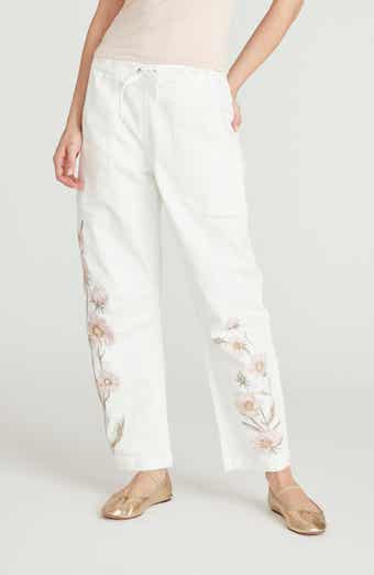 Twyla Embroidered Drawstring Waist Wide Leg Jeans