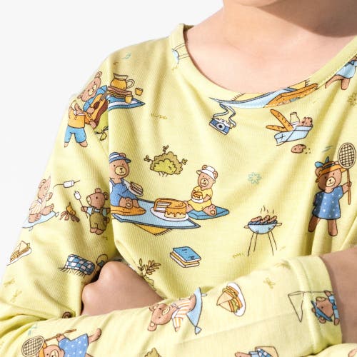 Bellabu Bear Kids' Teddy Bear Picnic Set Of 2 Piece Pajamas In Green