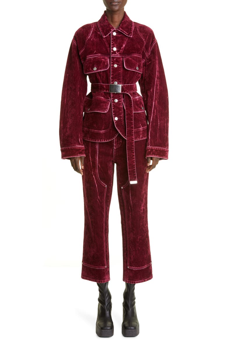 Belted Velvet Denim Jacket, Alternate, color, 5000 AUBERGINE