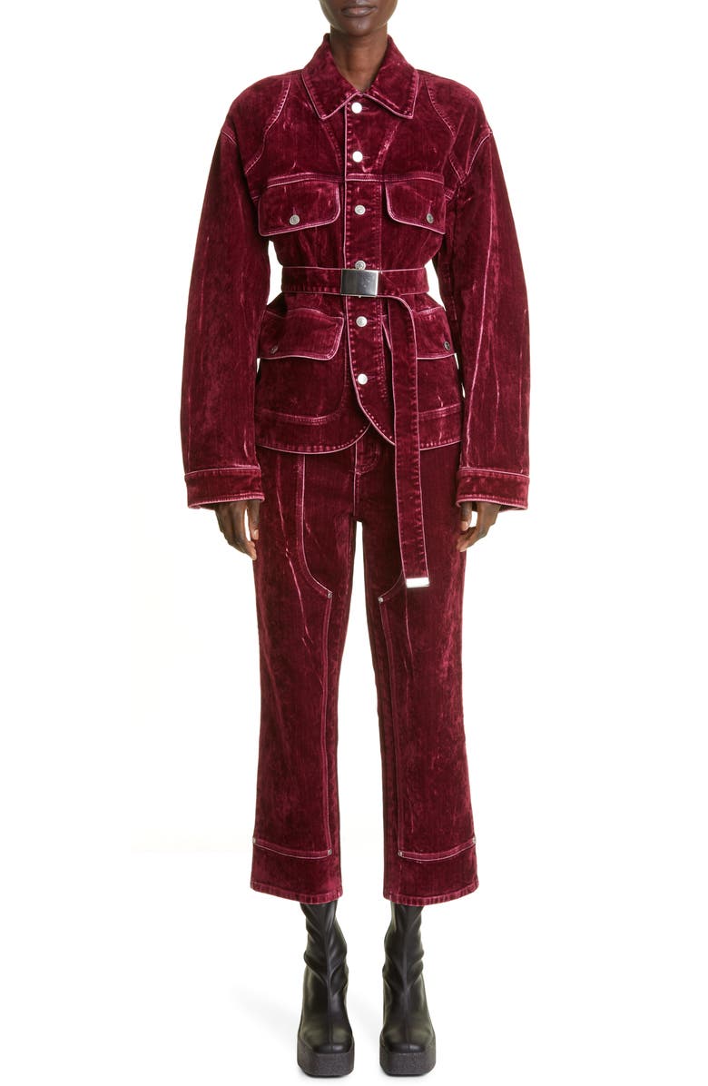 Stella McCartney Belted Velvet Denim Jacket, Alternate, color,