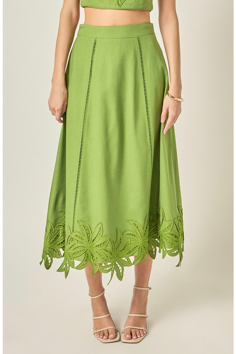 Palm Tree Embroidered Midi Skirt, Main, color, GREEN