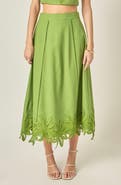 English Factory Palm Tree Embroidered Midi Skirt