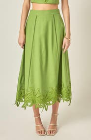 English Factory Palm Tree Embroidered Midi Skirt