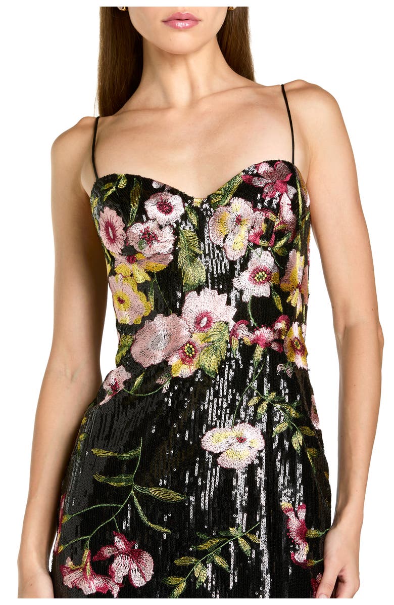 Mac Duggal Sleeveless Bustier Floral Applique Gown, Alternate, color, Black Multi