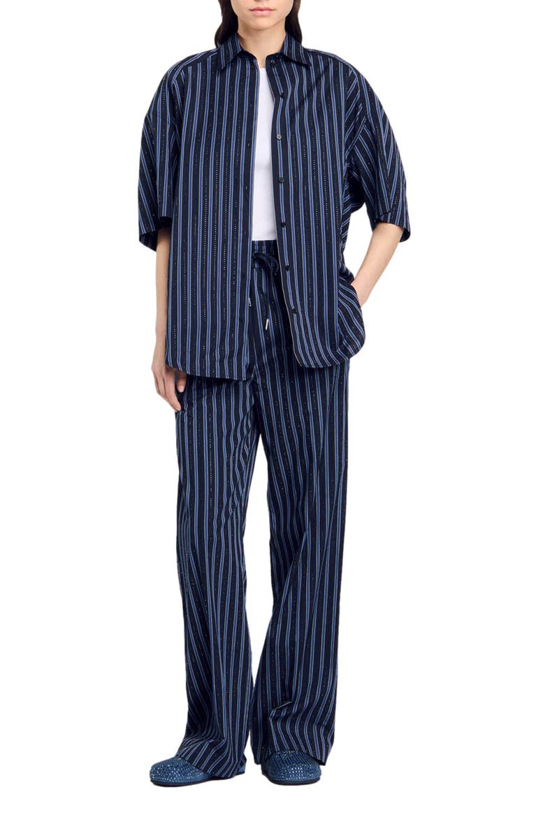 SANDRO Rhinestone tie shirt, Alternate, color, 