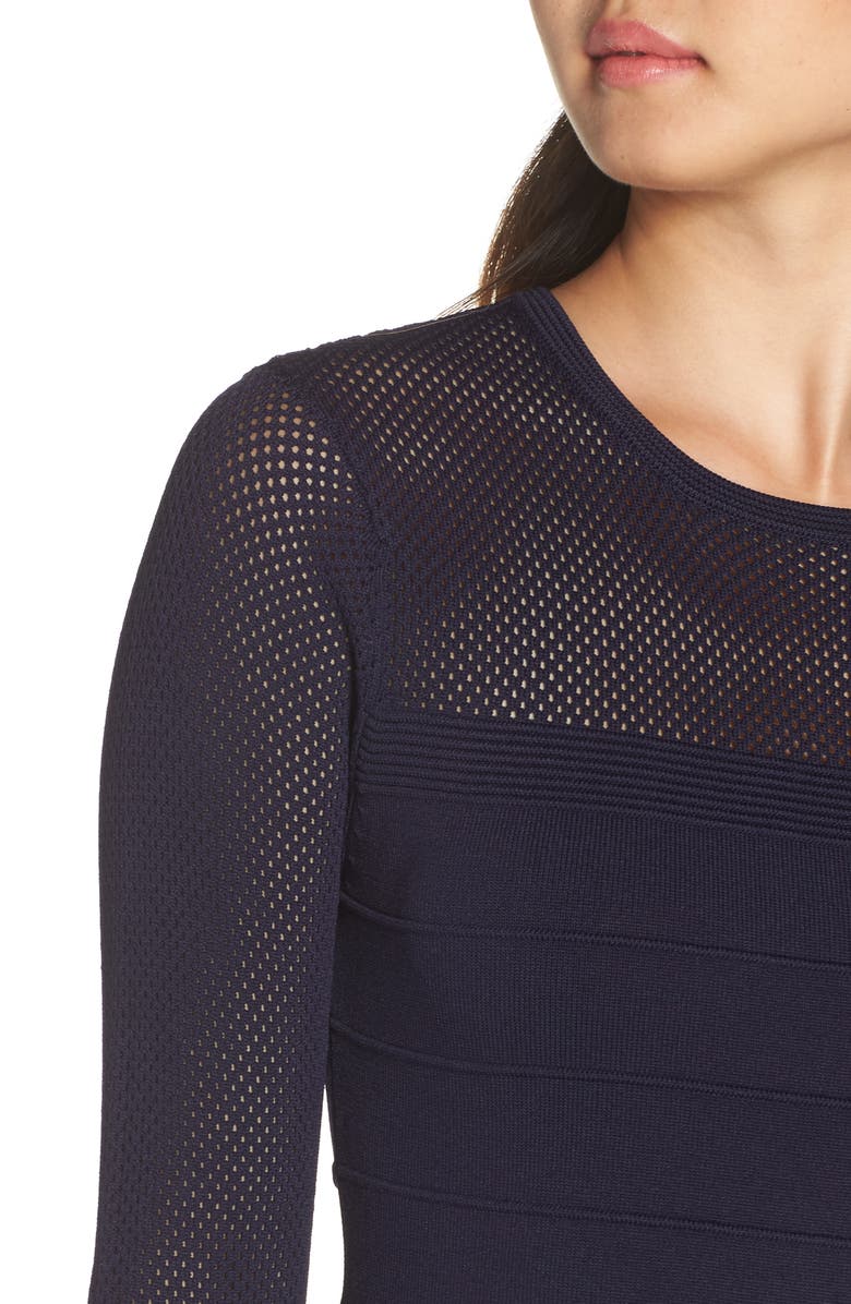 Vince Camuto Mix Stitch Pointelle Fit & Flare Dress, Alternate, color, 