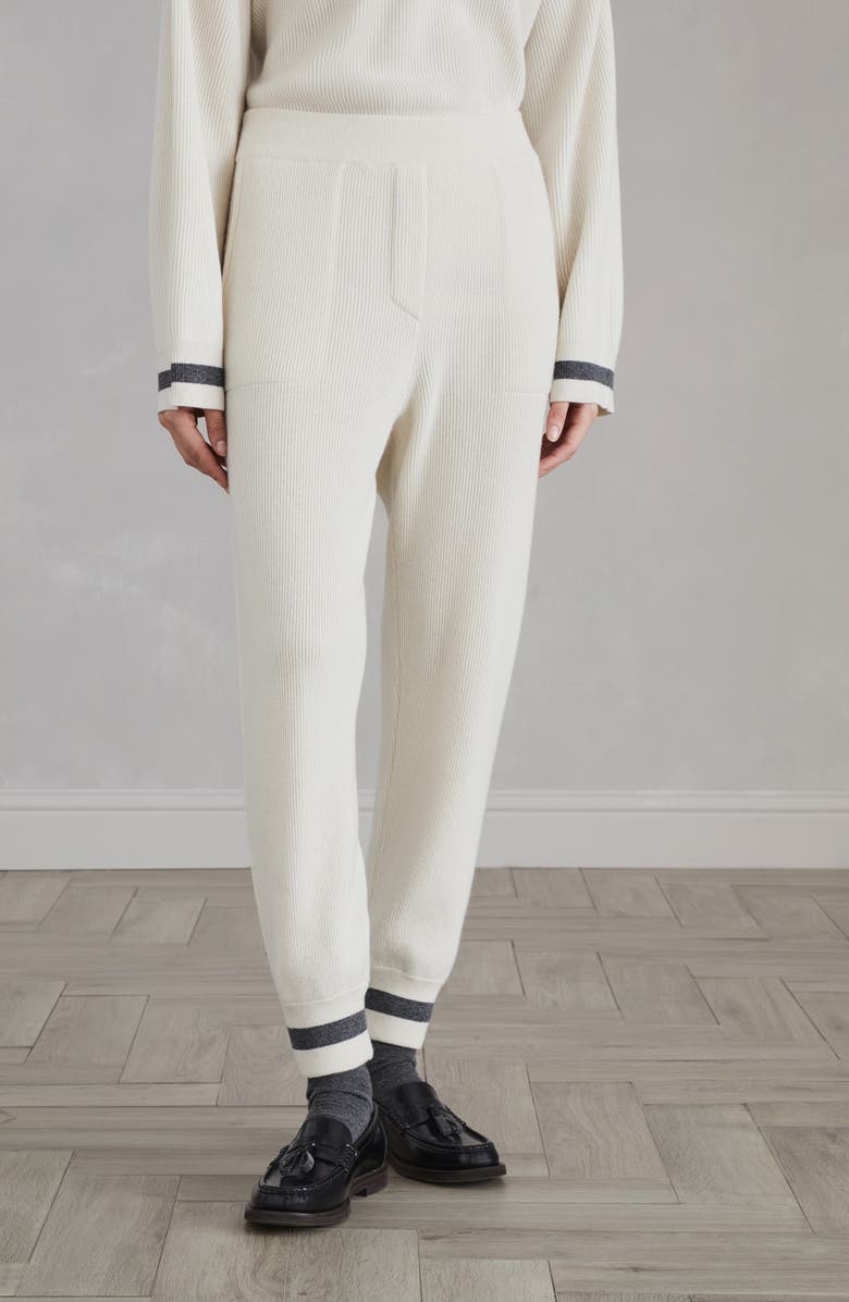 Brunello Cucinelli Cashmere English rib knit trousers, Alternate, color, 
