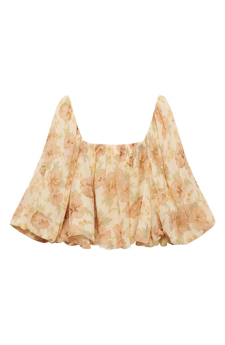 MANGO Open Back Puff Sleeve Chiffon Top, Alternate, color, Ecru