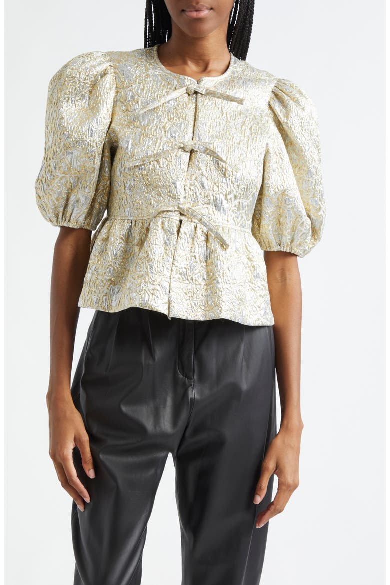 Metallic Jacquard Peplum Top, Main, color, GOLD/ SILVER