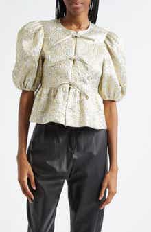 Metallic Jacquard Peplum Top