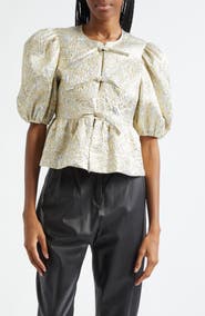 Ganni Metallic Jacquard Peplum Top