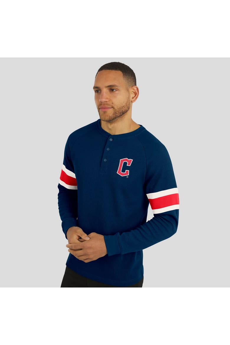 Men's Darius Rucker Collection by Fanatics Navy Cleveland Guardians Waffle-Knit Raglan Long Sleeve Henley T-Shirt, Alternate, color, Navy