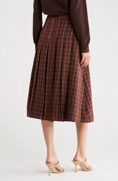 Astr The Label Vena Plaid Pleated Midi Skirt In Brown