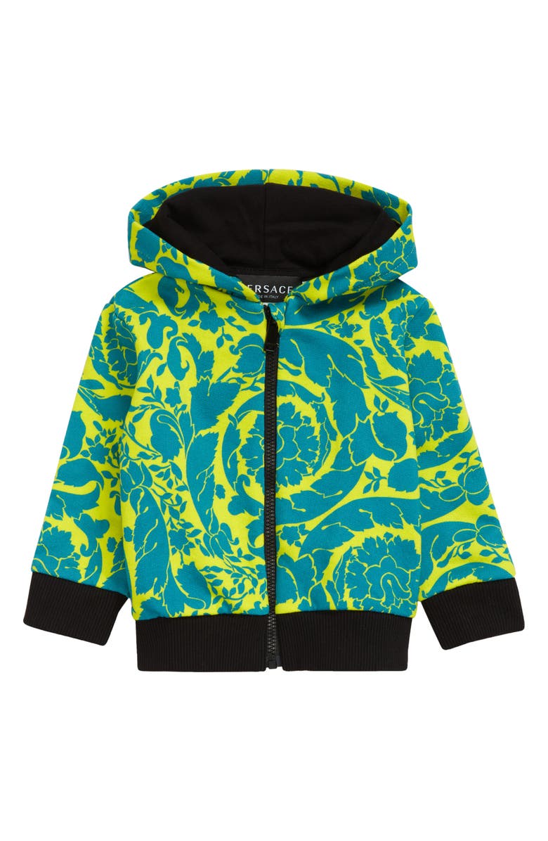 Versace Barocco Print Zip Front Cotton Hoodie, Main, color, 