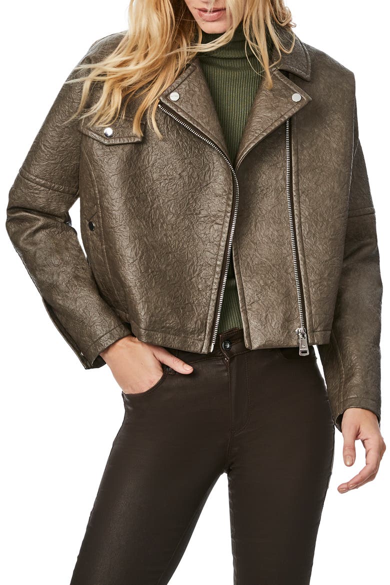 Bleecker Faux Leather Moto Jacket, Main, color, TAUPE