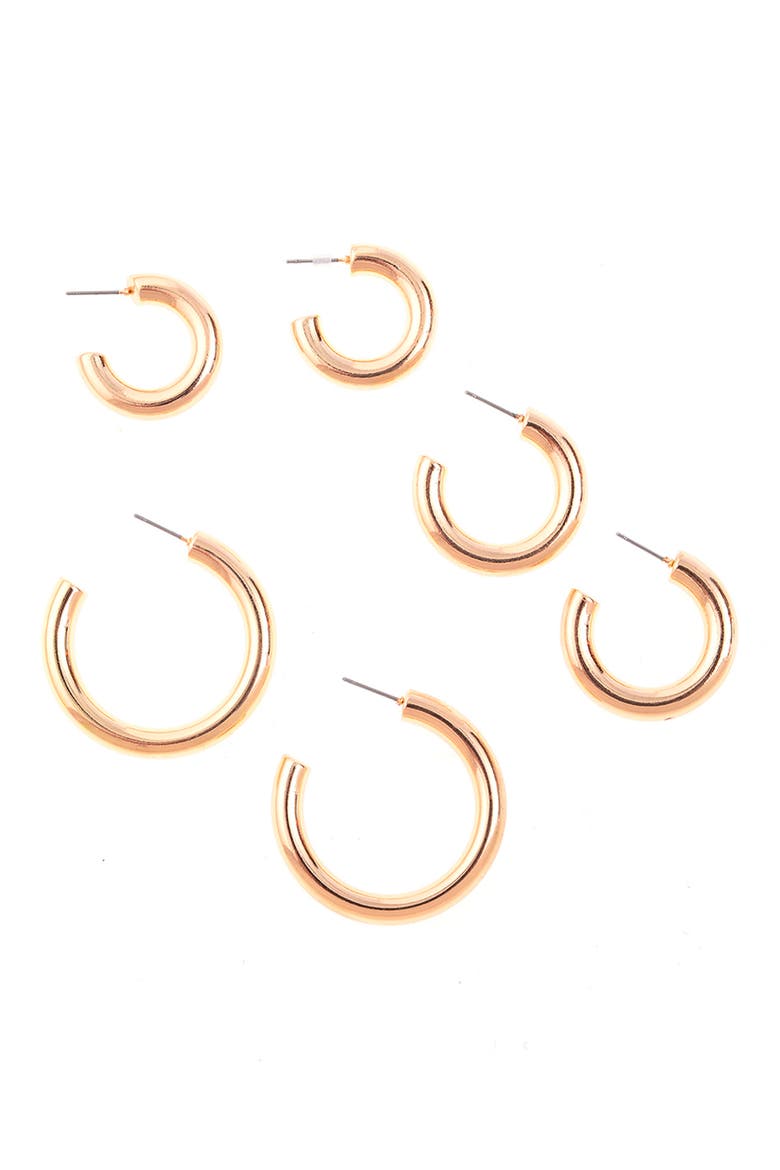 Set of 3 Tube Hoop Earrings, Main, color, GOLD