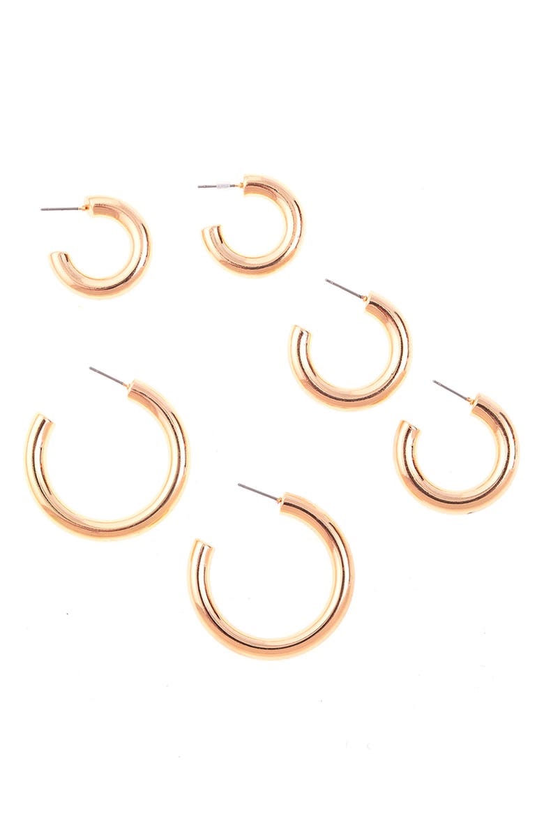 ZAXIE By Stefanie Taylor Set of 3 Tube Hoop Earrings, Main, color, Gold