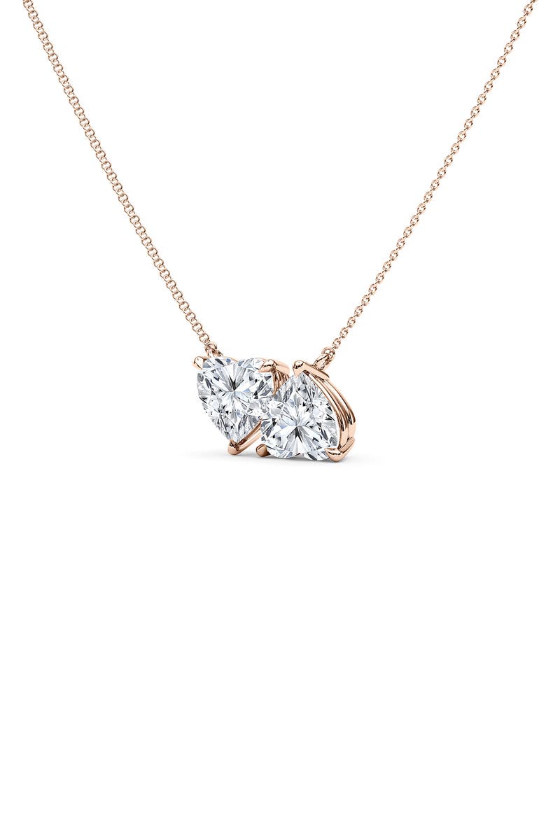 HauteCarat Lab Grown Diamond Twin Heart Pendant Necklace, Alternate, color, 