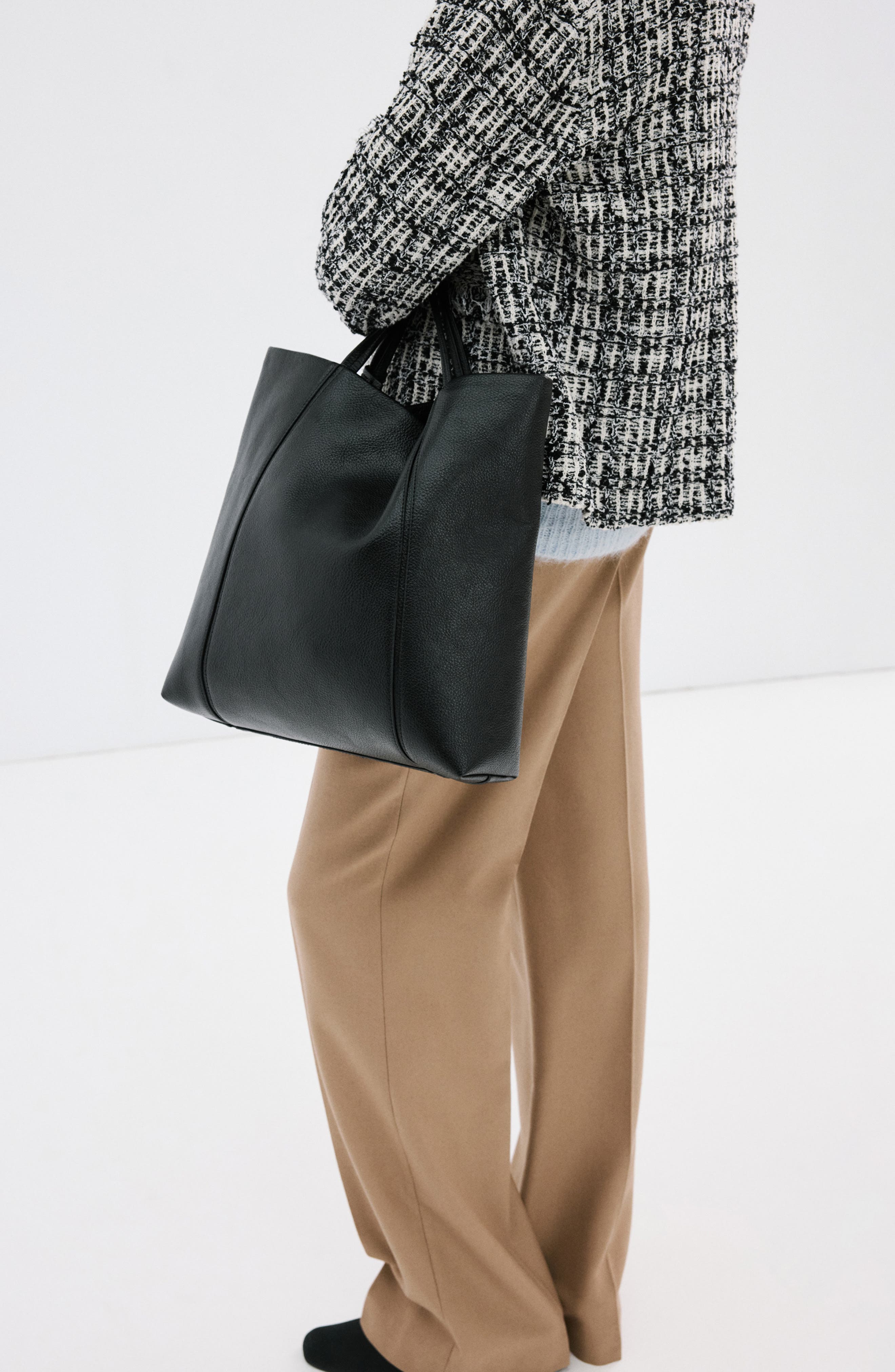 MANGO Faux Leather Shopper Bag, Alternate, color, Black