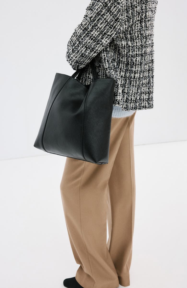 MANGO Faux Leather Shopper Bag, Alternate, color, Black