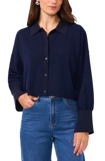 1.state Crop Button-up Shirt In Classic Navy