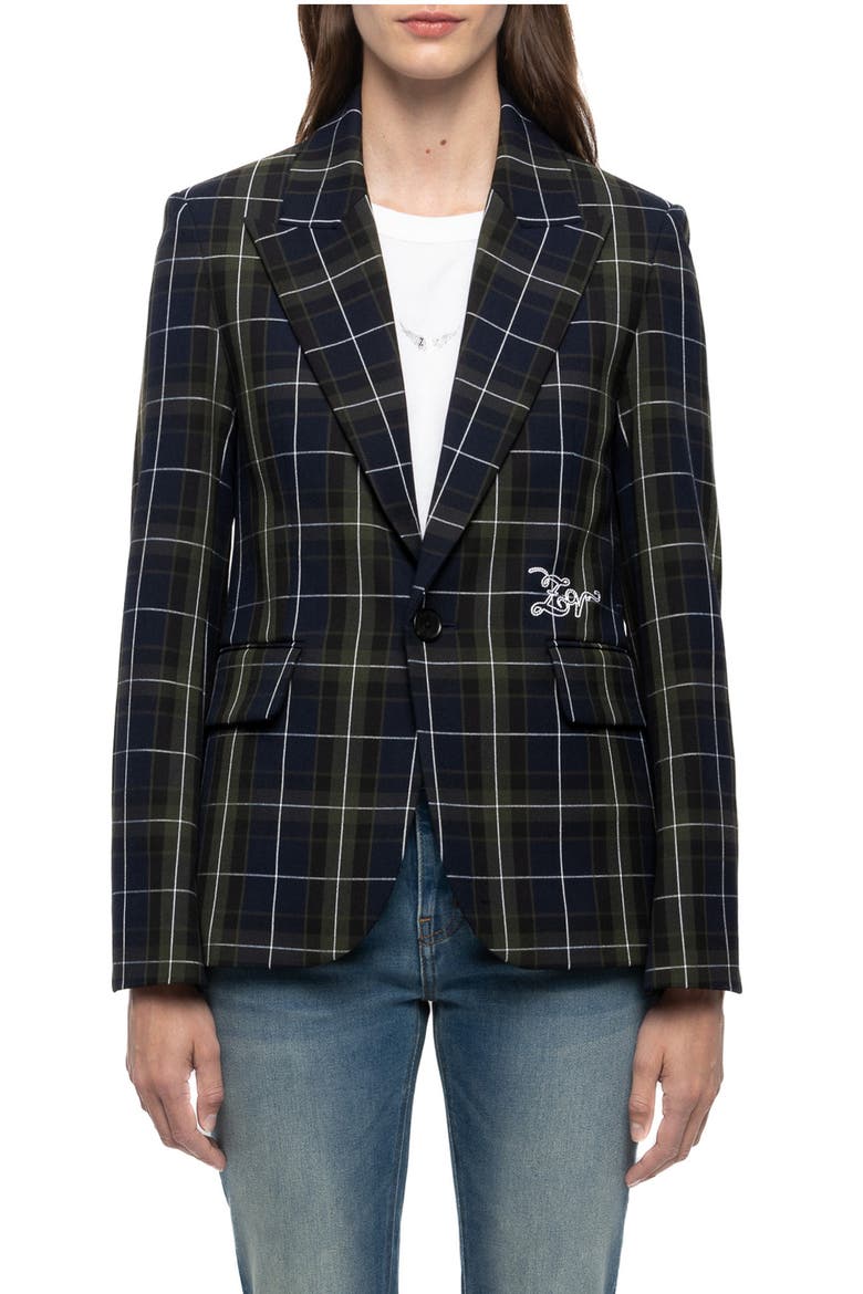 Vavy Tailleur Tartan Blazer, Main, color, ENCRE