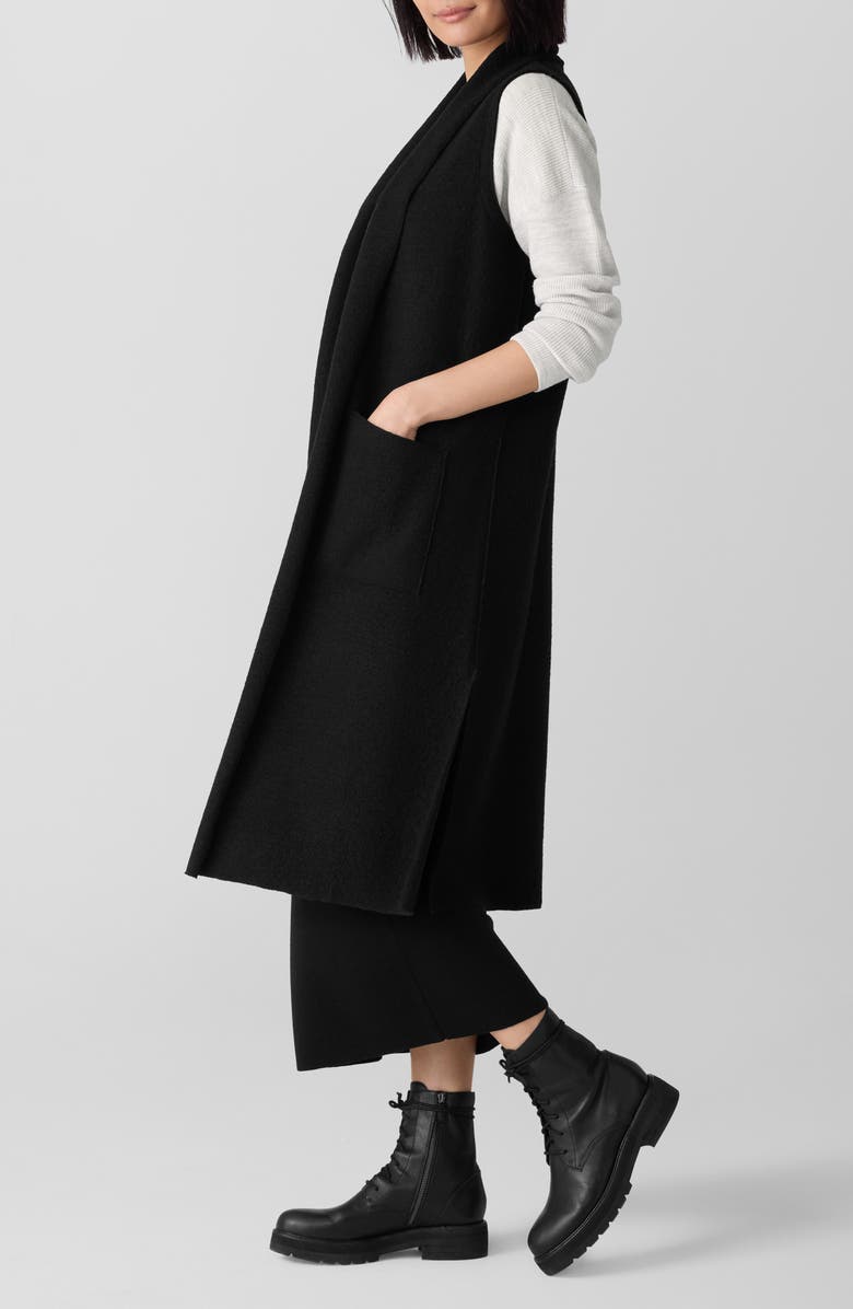 Eileen Fisher Shawl Collar Wool Longline Vest, Alternate, color, Black