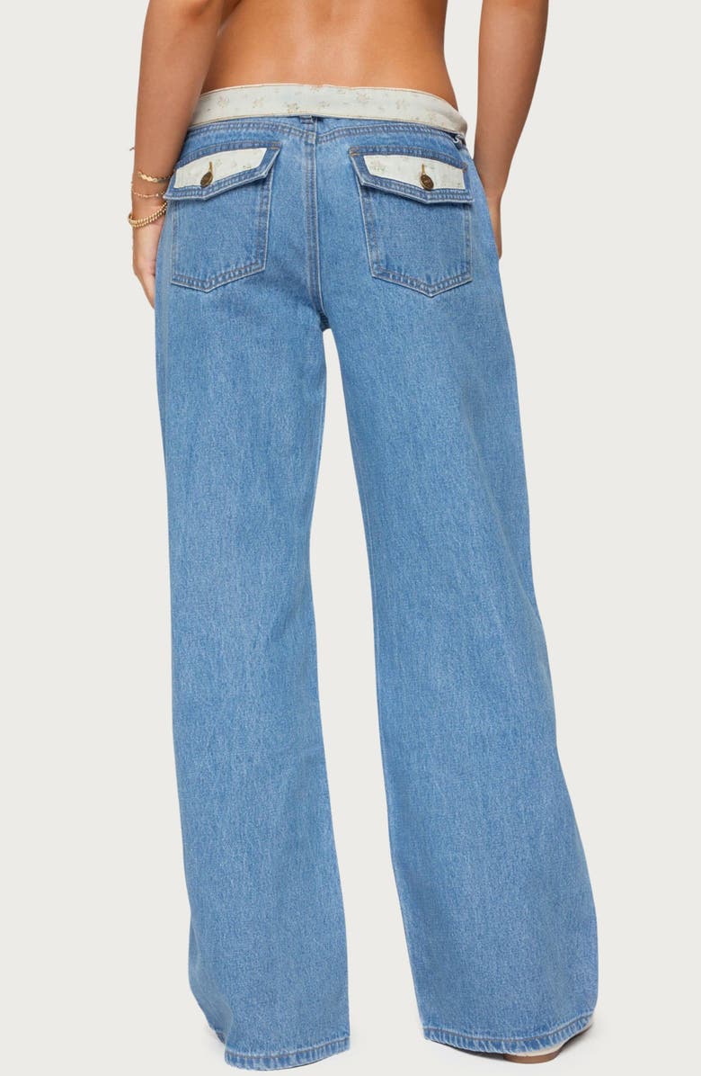 EDIKTED Florla Foldover Low Rise Wide Leg Jeans, Alternate, color, Blue