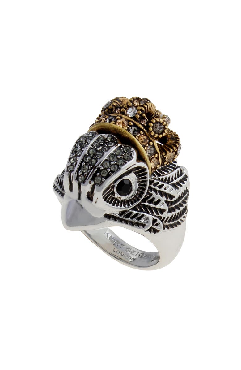 Kurt Geiger London Crowned Eagle Cocktail Ring, Main, color, Rhodium/ Crystal